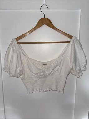 Billabong White Puff-Sleeve Smocked Crop Top
